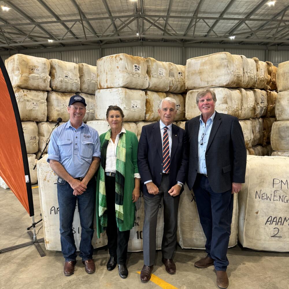 David Hallam, Julia Robertson, John Anderson And Jonathan Lillie at the new Fox & Lillie Rural Tamworth wool store